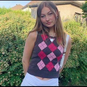 Pink and red sweater vest